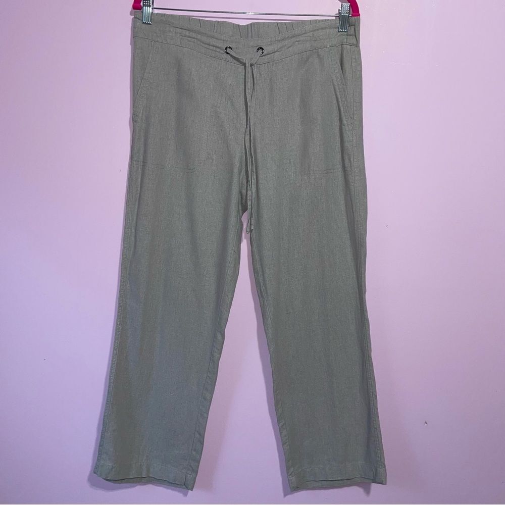 For Cynthia Linen Straight Leg Pants Women Size M Pull On Pocket Neutral Coastal